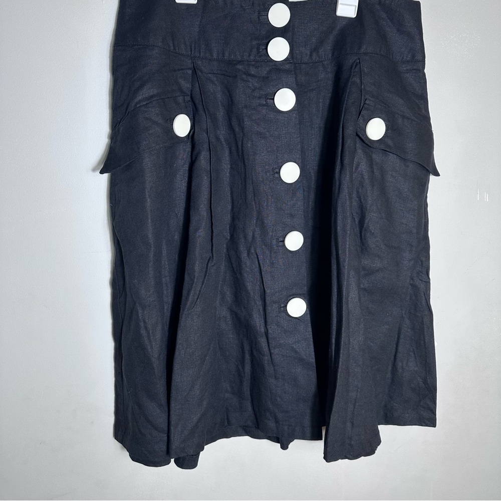 Linen Black Skirt with White Contrast Buttons